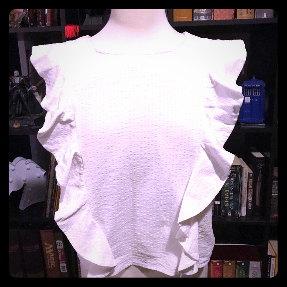 BP white ruffle shirt